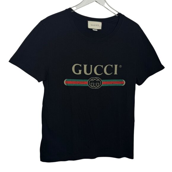 Gucci printed distressed logo Mens size XS black short sleeve - Picture 8 of 10